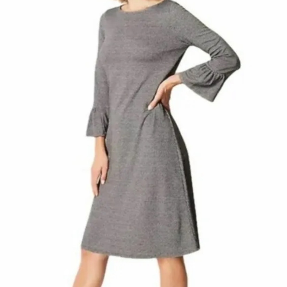J. Jill | Micro Houndstooth Print Midi Dress - Picture 1 of 9
